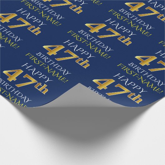 Blauw, Faux Gold "HAPPY 47th BIRTHDAY" Cadeaupapier (Hoek)