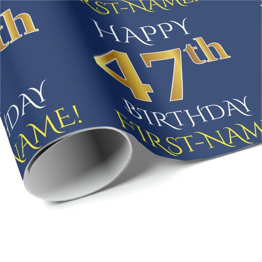 Blauw, Faux Gold "HAPPY 47th BIRTHDAY" Cadeaupapier (Rol Hoek)