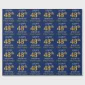 Blauw, Faux Gold "HAPPY 48th BIRTHDAY" Cadeaupapier (Vlak)