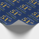 Blauw, Faux Gold "HAPPY 51st BIRTHDAY" Cadeaupapier (Hoek)