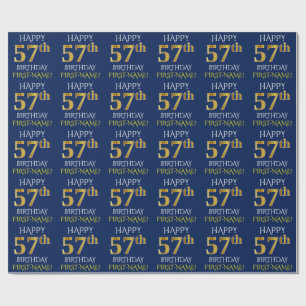 Blauw, Faux Gold "HAPPY 57th BIRTHDAY" Cadeaupapier