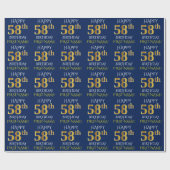 Blauw, Faux Gold "HAPPY 58th BIRTHDAY" Cadeaupapier (Vlak)