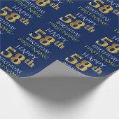 Blauw, Faux Gold "HAPPY 58th BIRTHDAY" Cadeaupapier (Hoek)