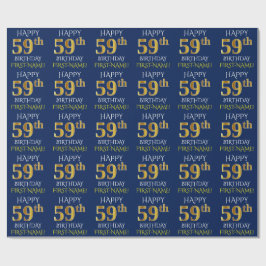 Blauw, Faux Gold "HAPPY 59th BIRTHDAY" Cadeaupapier