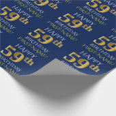 Blauw, Faux Gold "HAPPY 59th BIRTHDAY" Cadeaupapier (Hoek)