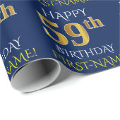 Blauw, Faux Gold "HAPPY 59th BIRTHDAY" Cadeaupapier (Rol Hoek)