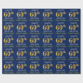 Blauw, Faux Gold "HAPPY 60th BIRTHDAY" Cadeaupapier
