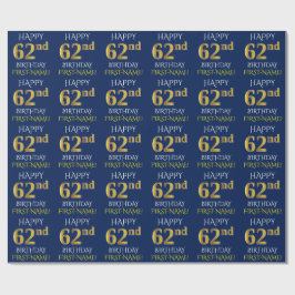 Blauw, Faux Gold "HAPPY 62nd BIRTHDAY" Cadeaupapier