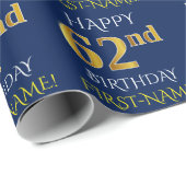 Blauw, Faux Gold "HAPPY 62nd BIRTHDAY" Cadeaupapier (Rol Hoek)