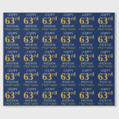 Blauw, Faux Gold "HAPPY 63rd BIRTHDAY" Cadeaupapier (Vlak)
