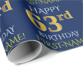 Blauw, Faux Gold "HAPPY 63rd BIRTHDAY" Cadeaupapier (Rol Hoek)
