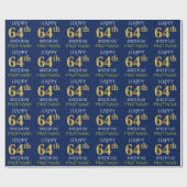 Blauw, Faux Gold "HAPPY 64th BIRTHDAY" Cadeaupapier (Vlak)