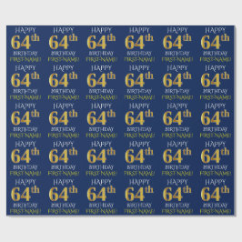 Blauw, Faux Gold "HAPPY 64th BIRTHDAY" Cadeaupapier