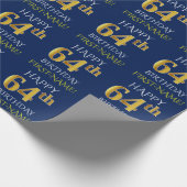 Blauw, Faux Gold "HAPPY 64th BIRTHDAY" Cadeaupapier (Hoek)