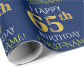 Blauw, Faux Gold "HAPPY 65th BIRTHDAY" Cadeaupapier (Rol Hoek)