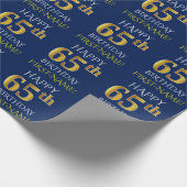 Blauw, Faux Gold "HAPPY 65th BIRTHDAY" Cadeaupapier (Hoek)