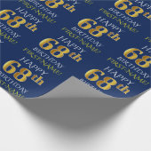 Blauw, Faux Gold "HAPPY 68th BIRTHDAY" Cadeaupapier (Hoek)