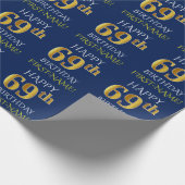 Blauw, Faux Gold "HAPPY 69th BIRTHDAY" Cadeaupapier (Hoek)