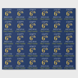 Blauw, Faux Gold "HAPPY 6th BIRTHDAY" Cadeaupapier