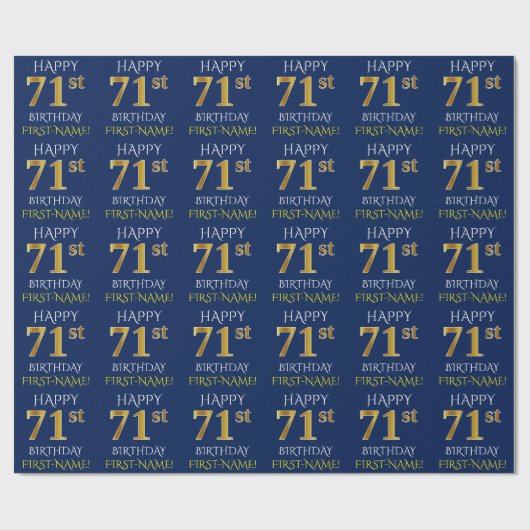 Blauw, Faux Gold "HAPPY 71st BIRTHDAY" Cadeaupapier (Vlak)