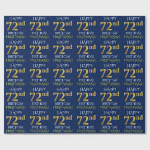 Blauw, Faux Gold "HAPPY 72nd BIRTHDAY" Cadeaupapier