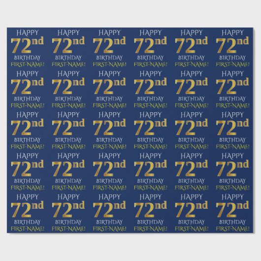Blauw, Faux Gold "HAPPY 72nd BIRTHDAY" Cadeaupapier (Vlak)