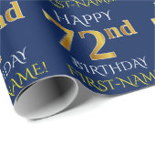 Blauw, Faux Gold "HAPPY 72nd BIRTHDAY" Cadeaupapier (Rol Hoek)