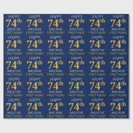 Blauw, Faux Gold "HAPPY 74th BIRTHDAY" Cadeaupapier