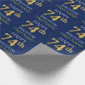 Blauw, Faux Gold "HAPPY 74th BIRTHDAY" Cadeaupapier (Hoek)