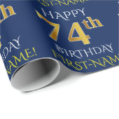 Blauw, Faux Gold "HAPPY 74th BIRTHDAY" Cadeaupapier (Rol Hoek)