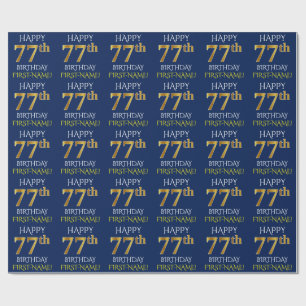 Blauw, Faux Gold "HAPPY 77th BIRTHDAY" Cadeaupapier