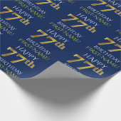 Blauw, Faux Gold "HAPPY 77th BIRTHDAY" Cadeaupapier (Hoek)