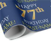 Blauw, Faux Gold "HAPPY 77th BIRTHDAY" Cadeaupapier (Rol Hoek)