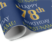 Blauw, Faux Gold "HAPPY 78th BIRTHDAY" Cadeaupapier (Rol Hoek)