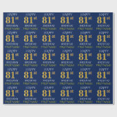 Blauw, Faux Gold "HAPPY 81st BIRTHDAY" Cadeaupapier (Vlak)