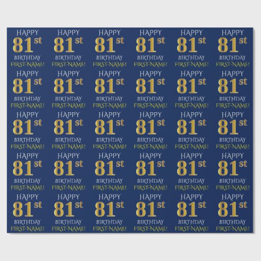 Blauw, Faux Gold "HAPPY 81st BIRTHDAY" Cadeaupapier (Vlak)