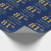 Blauw, Faux Gold "HAPPY 81st BIRTHDAY" Cadeaupapier (Hoek)