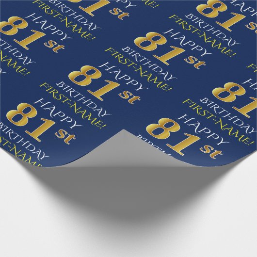 Blauw, Faux Gold "HAPPY 81st BIRTHDAY" Cadeaupapier (Hoek)