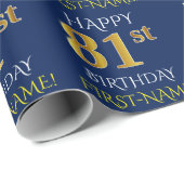 Blauw, Faux Gold "HAPPY 81st BIRTHDAY" Cadeaupapier (Rol Hoek)