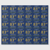 Blauw, Faux Gold "HAPPY 83rd BIRTHDAY" Cadeaupapier (Vlak)