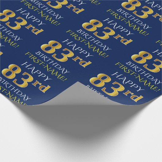 Blauw, Faux Gold "HAPPY 83rd BIRTHDAY" Cadeaupapier (Hoek)
