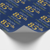 Blauw, Faux Gold "HAPPY 85th BIRTHDAY" Cadeaupapier (Hoek)