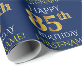 Blauw, Faux Gold "HAPPY 85th BIRTHDAY" Cadeaupapier (Rol Hoek)