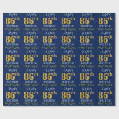 Blauw, Faux Gold "HAPPY 86th BIRTHDAY" Cadeaupapier (Vlak)