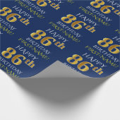 Blauw, Faux Gold "HAPPY 86th BIRTHDAY" Cadeaupapier (Hoek)