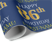 Blauw, Faux Gold "HAPPY 86th BIRTHDAY" Cadeaupapier (Rol Hoek)
