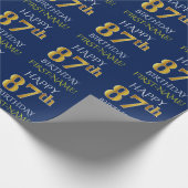 Blauw, Faux Gold "HAPPY 87th BIRTHDAY" Cadeaupapier (Hoek)