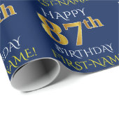 Blauw, Faux Gold "HAPPY 87th BIRTHDAY" Cadeaupapier (Rol Hoek)