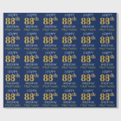 Blauw, Faux Gold "HAPPY 88th BIRTHDAY" Cadeaupapier (Vlak)