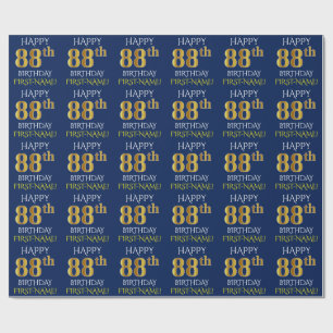 Blauw, Faux Gold "HAPPY 88th BIRTHDAY" Cadeaupapier